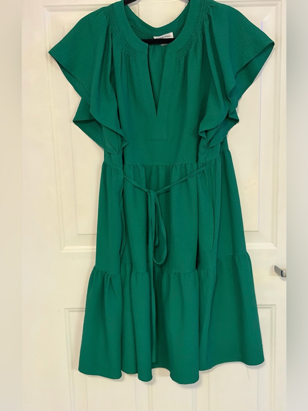 Calvin Klein Textured Tiered Midi Dress Green Size 16